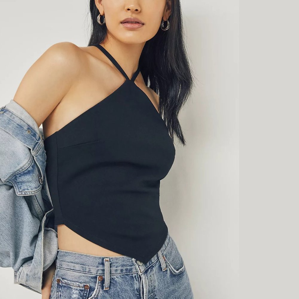 NEW Eri + Ali Size Large, Women's Swingy Halter Top - Black